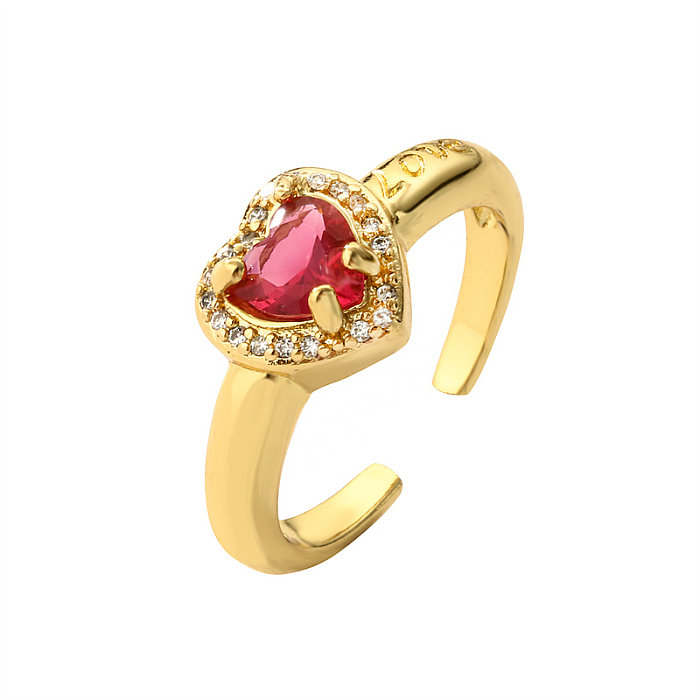 Luxurious Heart Shape Copper Inlay Zircon Open Ring
