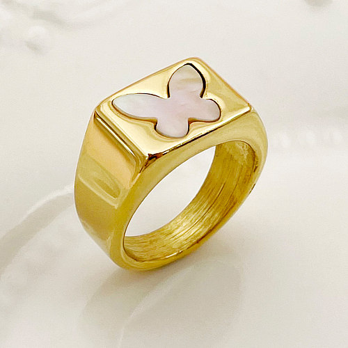 Anéis banhados a ouro com revestimento de aço inoxidável borboleta estilo simples retrô