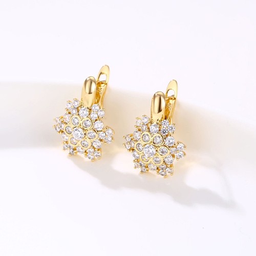 1 Pair Simple Style Flower Inlay Copper Zircon Gold Plated Earrings