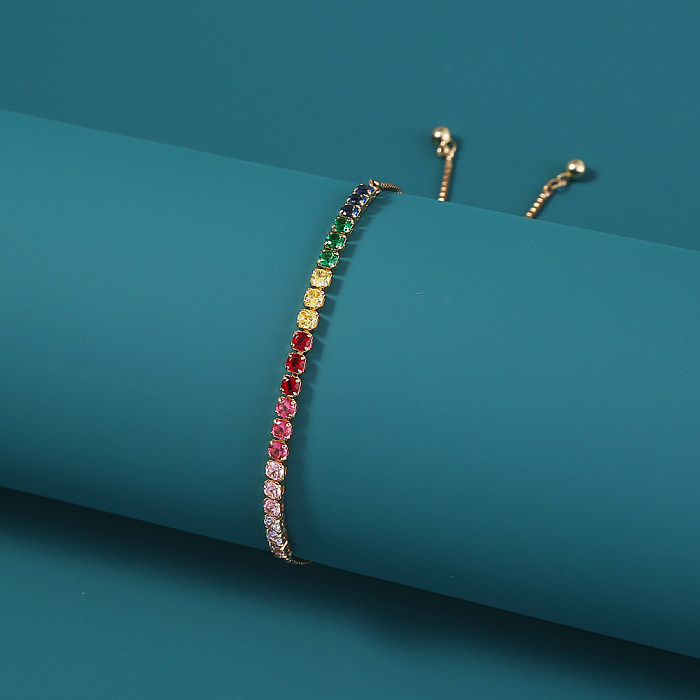 Bracelet en cuivre de Zircon incrusté coloré géométrique réglable Simple de mode