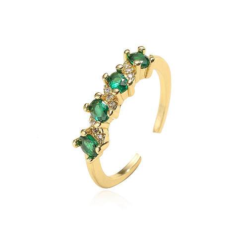 Modern Style Geometric Copper Plating Inlay Zircon 18K Gold Plated Open Rings
