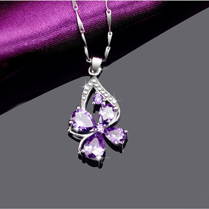 Korean Four-leaf Clover Amethyst Pendant Four-leaf Clover Diamond Necklace Clavicle Chain