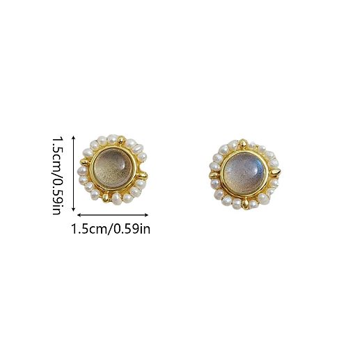 1 Pair Retro Round Inlay Copper Pearl Ear Studs