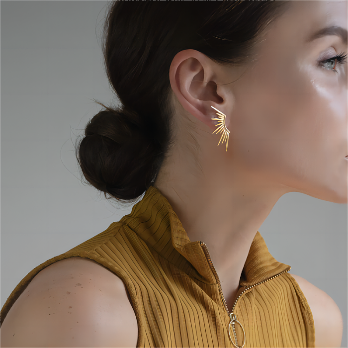 Einfache Art-Sonne-Edelstahl-Polierbeschichtung 18K vergoldete Ohrringe-Halskette