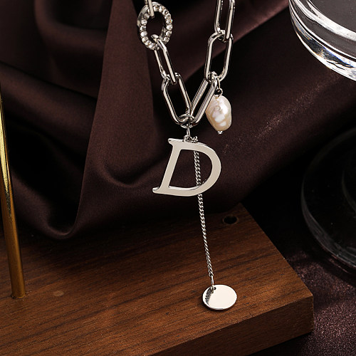 Vintage Style Simple Style Letter Freshwater Pearl Copper Silver Plated Zircon Necklace In Bulk