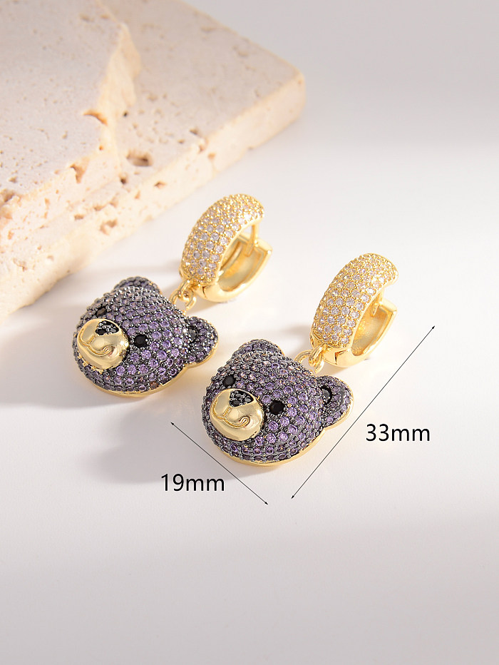 1 Pair Shiny Bear Inlay Copper Rhinestones 18K Gold Plated Drop Earrings
