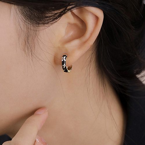 1 paire de boucles d'oreilles créoles géométriques en cuivre, Style coréen rétro