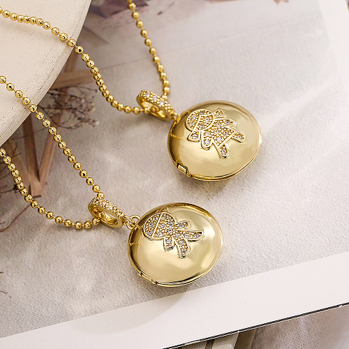 Simple Style Commute Human Round Copper Plating Inlay Zircon 18K Gold Plated Pendant Necklace