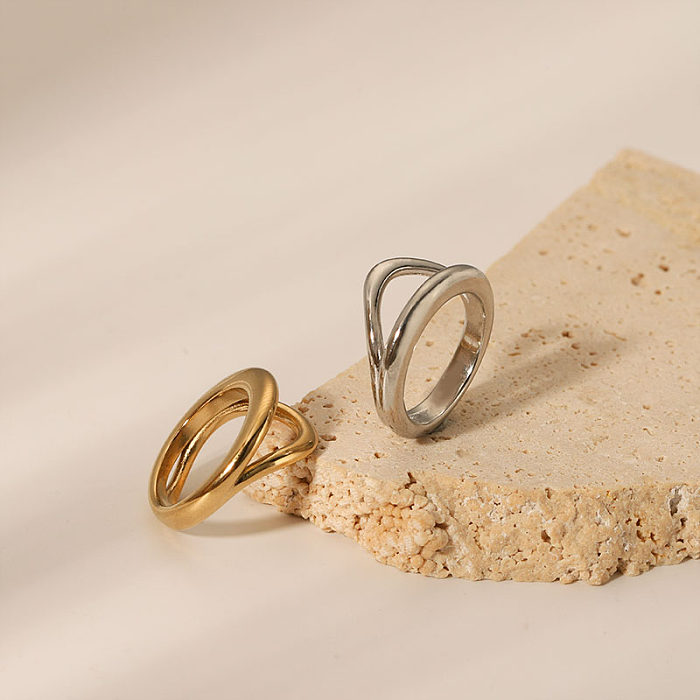 Basic Solid Color Stainless Steel Plating 18K Gold Plated Rings