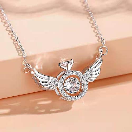 Fashion Simple Style Angel Wings Copper Inlay Zircon Pendant Necklace