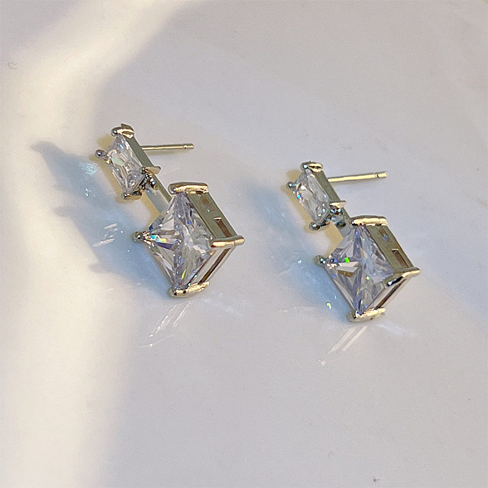1 Pair Sweet Square Inlay Copper Zircon Drop Earrings