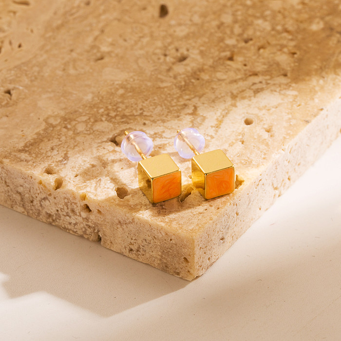 زوج واحد من أقراط الأذن المربعة المصنوعة من النحاس المطلي بالذهب عيار 1 قيراط طراز INS