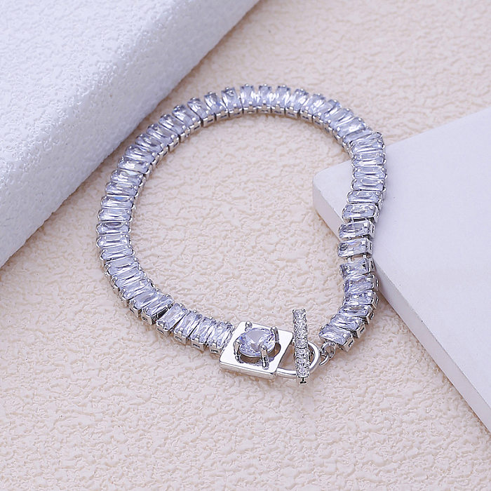 Classic Style Solid Color Copper Inlay Zircon White Gold Plated Gold Plated Bracelets