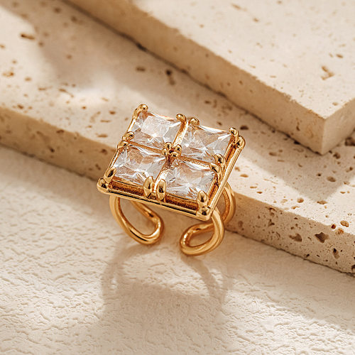 Lady Square Copper Plating Inlay Zircon Open Rings