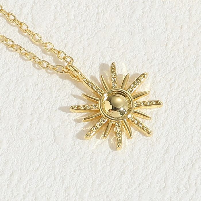 Elegant Classic Style Sun Copper Irregular Plating 14K Gold Plated Pendant Necklace