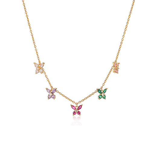 Casual Sweet Butterfly Copper Plating Inlay Zircon 18K Gold Plated Pendant Necklace