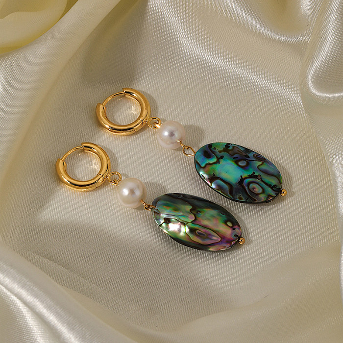 1 Pair Exaggerated Commute Oval Plating Inlay Copper Freshwater Pearl 18K Gold Plated Earrings