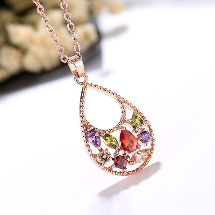 Simple Style Heart Shape Flower Copper Zircon Necklace Pendant In Bulk