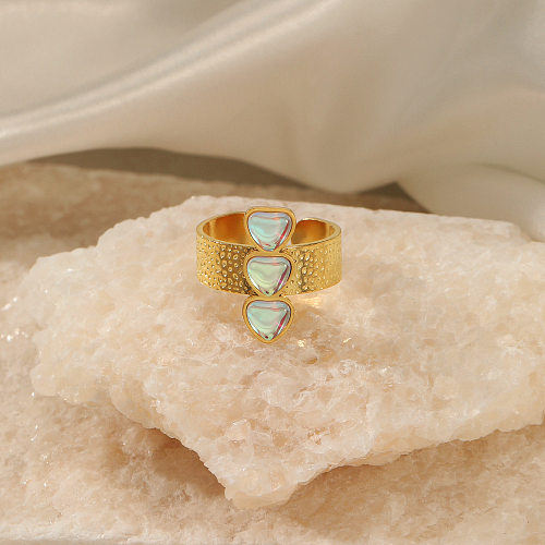 Schlichter, herzförmiger, offener Ring mit Opaleinlage aus Edelstahl, 1 Stück