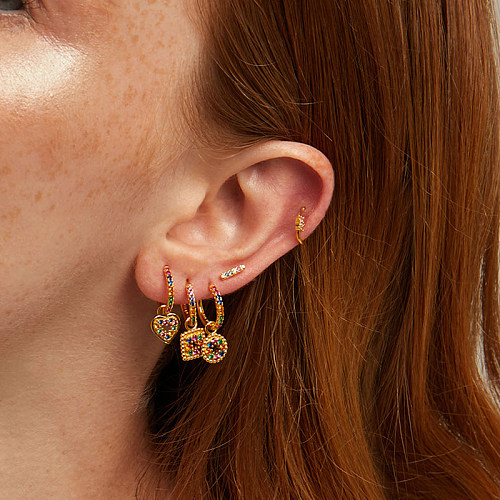 1 paire de boucles d'oreilles pendantes en cuivre et Zircon, Style IG, incrustation de fleurs douces, plaqué or blanc