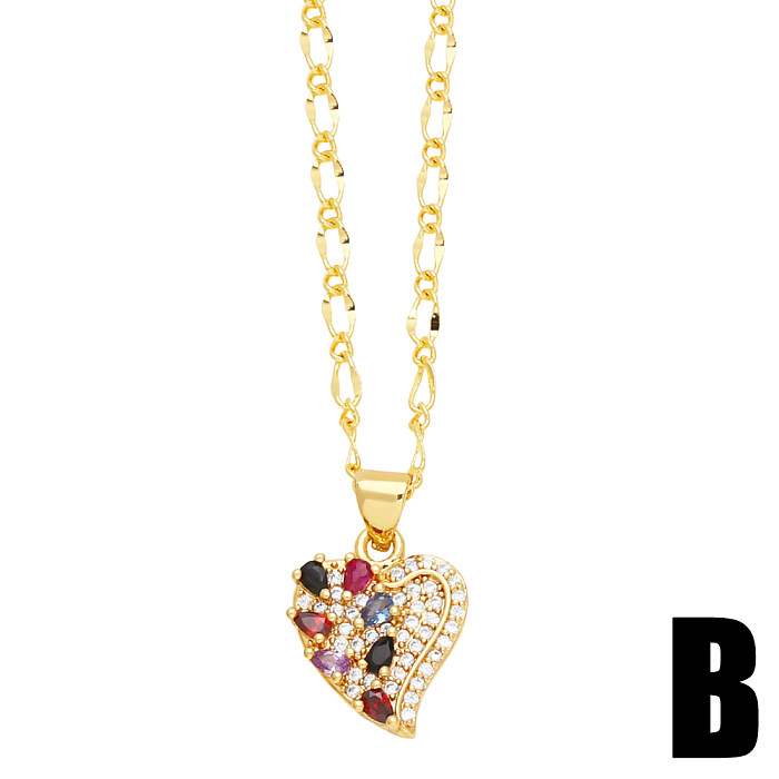 IG Style Streetwear Heart Shape Flower Copper Plating Inlay Zircon 18K Gold Plated Pendant Necklace