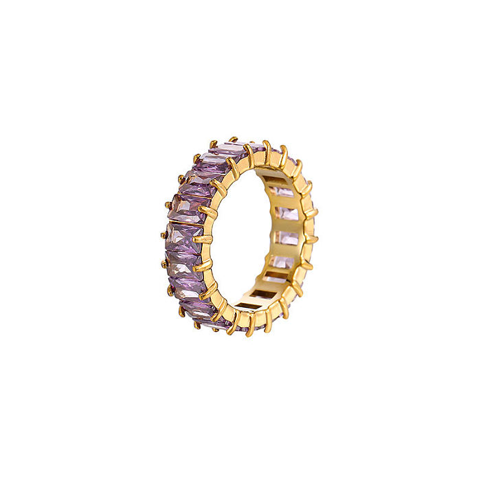 Anéis de zircônia com incrustação de aço de titânio geométricos fashion 1 peça