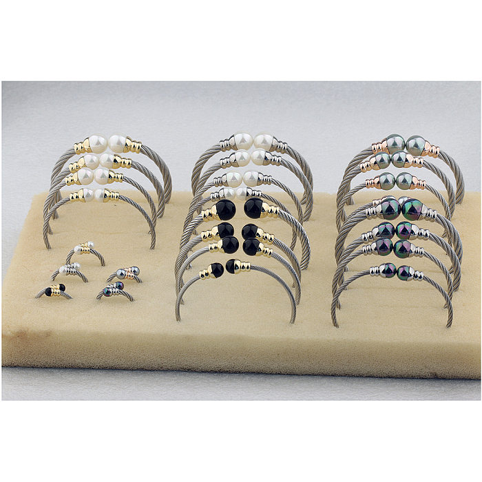 Bracelets ronds en acier inoxydable et cuivre pour femmes, Style décontracté et Simple, incrustation de perles