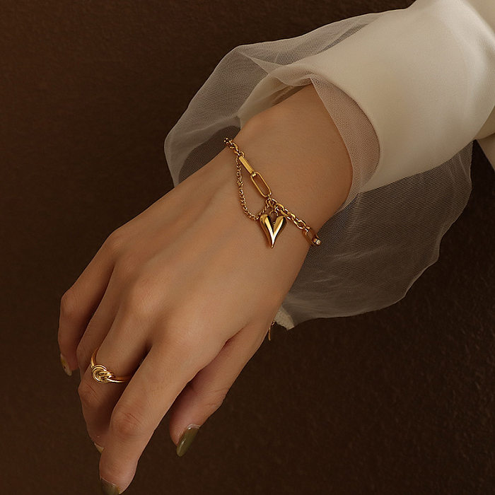 Fashion Heart Shape Titanium Steel Plating Chain Women'S Bracelets Necklace 1 Piece