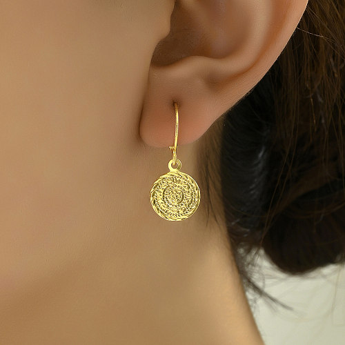 1 Pair Casual Classic Style Coin Plating Copper 18K Gold Plated Drop Earrings