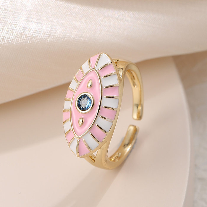 Fashion Devil'S Eye Copper Plating Zircon Open Ring