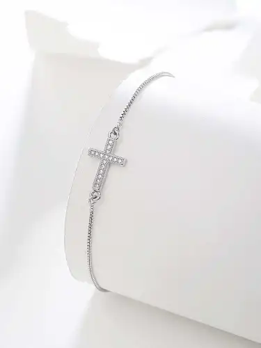 Classic Style Cross Copper Plating Inlay Zircon 18K Gold Plated Rose Gold Plated Silver Plated Bracelets