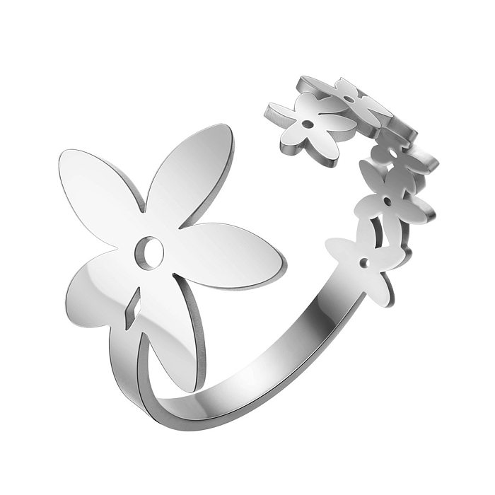 Sweet Simple Style Flower Stainless Steel Open Ring In Bulk