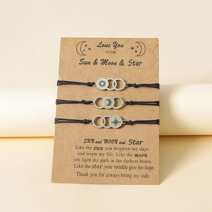 Europe And America Creative Stainless Steel Circle Laser Sun Moon Star Card Necklace Bracelet Set