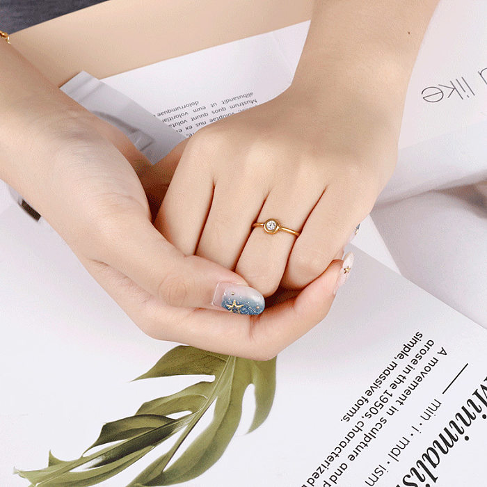 Anillo de dedo índice de oro rosa de acero inoxidable de moda coreana, anillo único ultrafino de circonita trasera