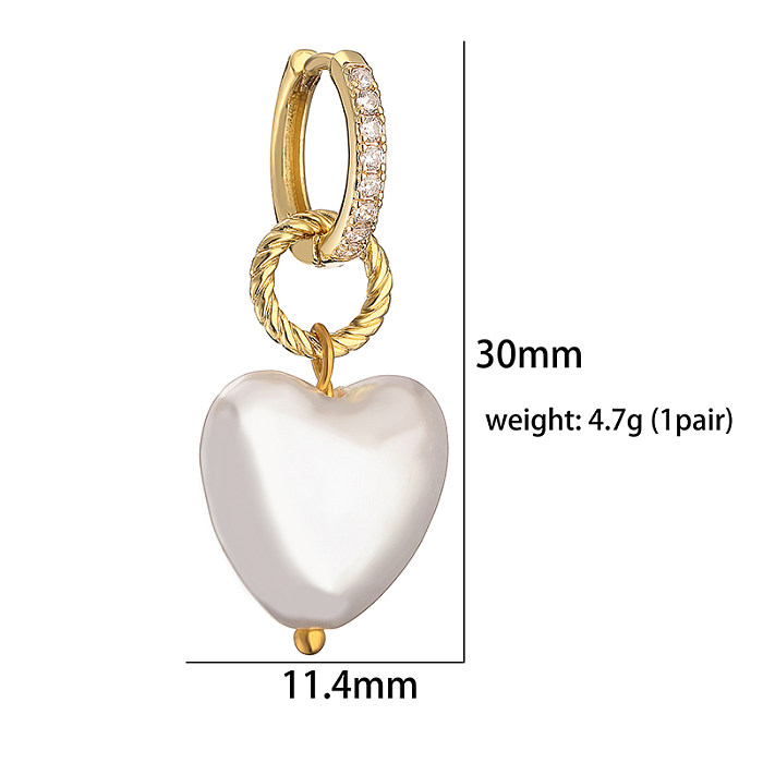 Elegant Sweet Simple Style Heart Shape Copper Plating Inlay Artificial Pearls Zircon 18K Gold Plated Earrings Necklace