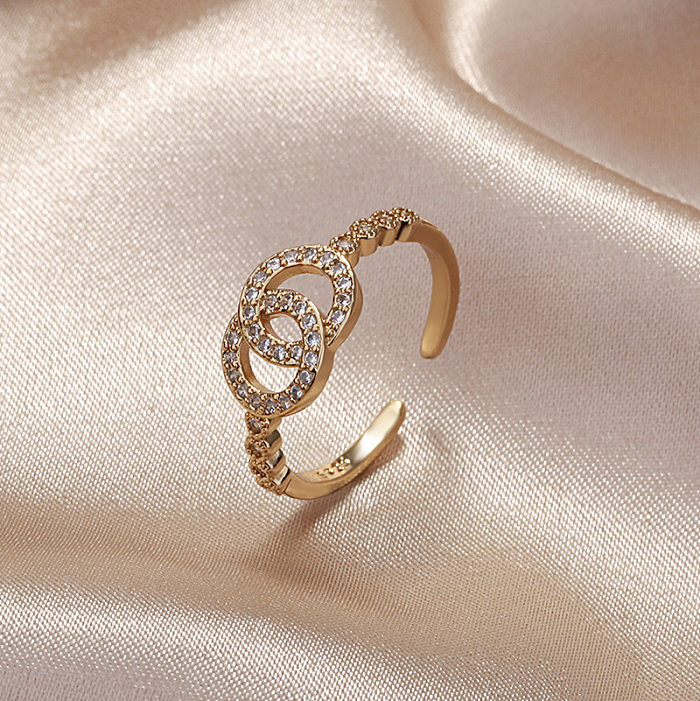 Simple Style Waves Copper Plating Inlay Artificial Crystal Rings 1 Piece