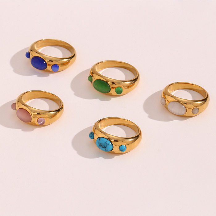 Anneaux ovales en acier inoxydable de style vintage incrustés d'anneaux en acier inoxydable opale