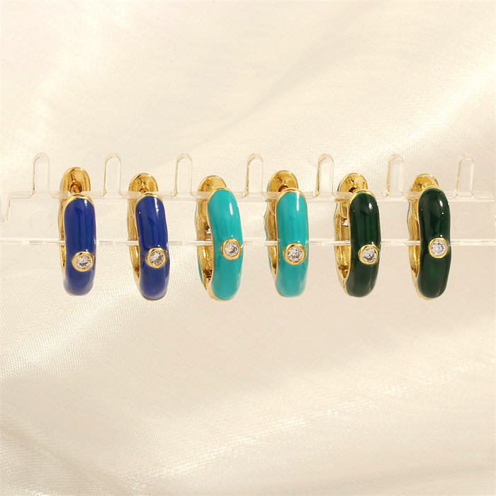 1 Pair Sweet Simple Style Circle Enamel Plating Inlay Copper Zircon 18K Gold Plated Hoop Earrings