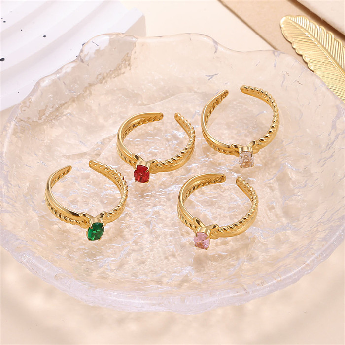 Elegant Shiny Cross Oval Stainless Steel Plating Inlay Zircon 18K Gold Plated Open Rings