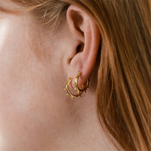 Fashion Ladies Earrings New Simple Copper Plated 14K Real Gold Piercing Jewelry