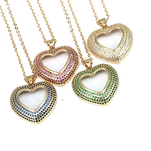 Hip-Hop Streetwear Heart Shape Copper Plating Inlay Zircon Pendant Necklace