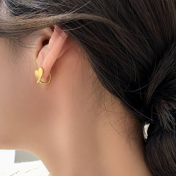 1 paire de boucles d'oreilles en cuivre plaqué en forme de cœur, Style Simple et doux