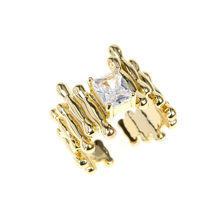 IG Style Simple Style Square Copper Plating Inlay Zircon 18K Gold Plated Open Rings