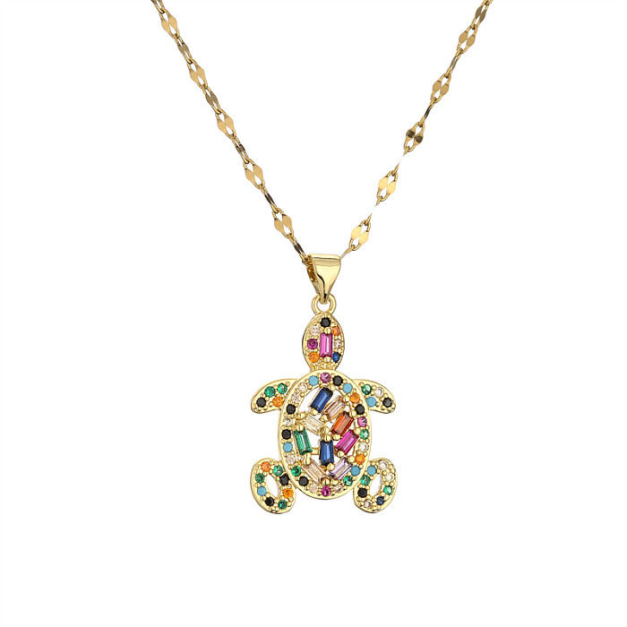 1 Piece Fashion Tortoise Rabbit Animal Copper Inlay Zircon Pendant Necklace