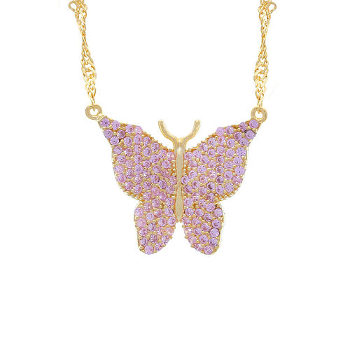 Retro Butterfly Copper Gold Plated Zircon Pendant Necklace In Bulk