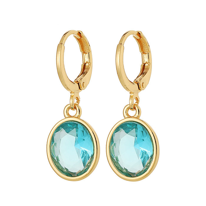 Fashion Round Copper Plating Inlay Zircon Drop Earrings 1 Pair