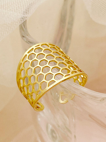 Casual Simple Style Artistic Honeycomb Stainless Steel Gold Plated Open Ring In Bulk