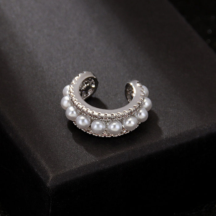 1 Piece Fairy Style C Shape Copper Plating Inlay Pearl Zircon Ear Clips