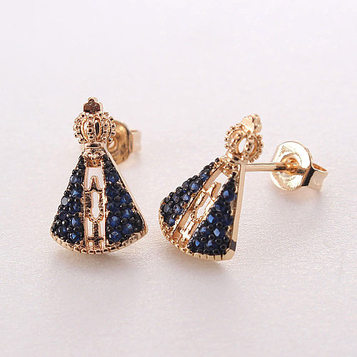 1 Pair Simple Style Letter Plating Inlay Copper Zircon Gold Plated Ear Studs