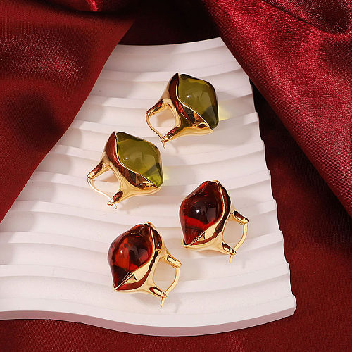 1 Pair Retro Simple Style Irregular Plating Inlay Copper Resin 18K Gold Plated Earrings